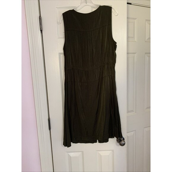 Ann Taylor Size 14 Woodland Green Satin Drawstring Side Tie Shirt Dress … - Picture 10 of 10